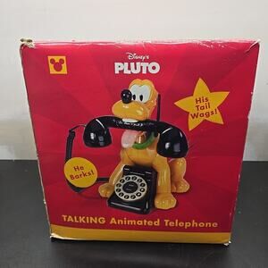 New Vintage Disney Pluto Talking Animated Telephone - STILL IN PLASTIC Rare